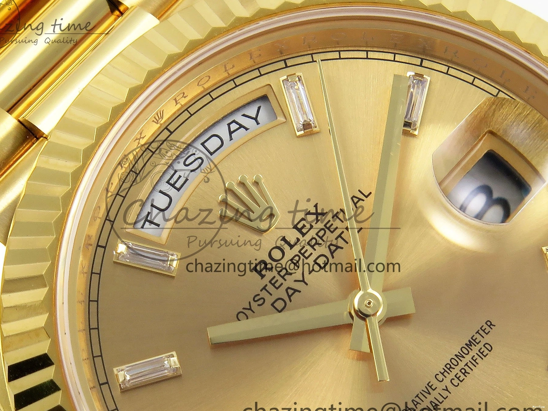 MiroTime 0105 WrinkleFree DayDate 40 228238 ARF 904L Steel YG Crystal Diamonds Bezel on President Bracelet VR 1550